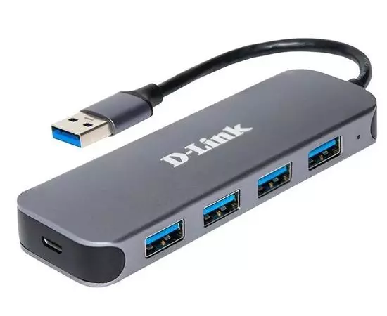 USB-разветвитель (хаб) USB3.0 -> USB3.0, 4 порта, D-Link, серый (DUB-1341/C2A)