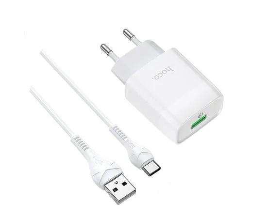 СЗУ HOCO C72Q Glorious, USB A, QC3.0, + кабель Type-C, белый (6931474732552)