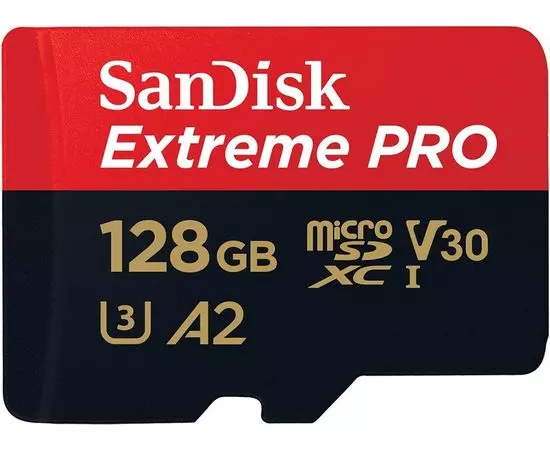 Карта памяти MicroSDXC 128GB Class 10 UHS-I U3 V30 + адаптер (SanDisk, Extreme Pro) (SDSQXCD-128G-GN6MA)