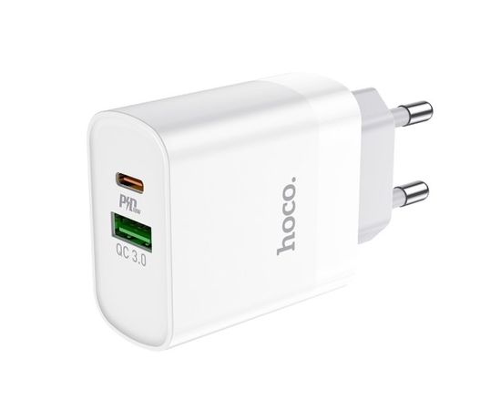 Зарядное устройство HOCO C80A Rapido, USB A+C, QC3.0, PD (18W) + кабель Type-C, белый (6931474740533)