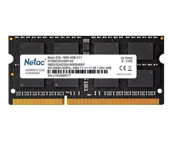Оперативная память для ноутбука 4Gb DDR3L-1600MHz (Netac) (NTBSD3N16SP-04)