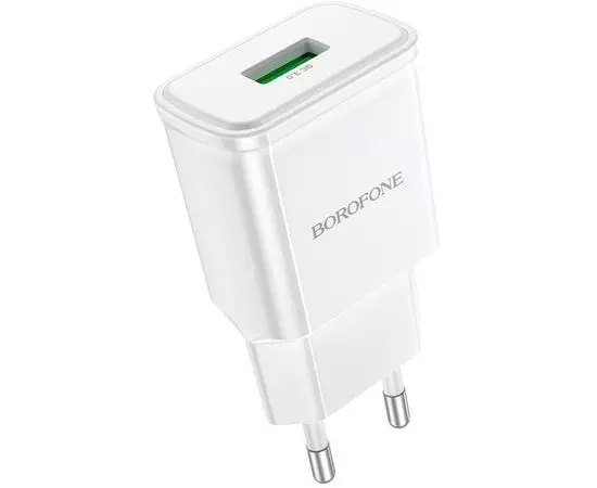 Зарядное устройство Borofone BA59A Heavenly, USB A, QC3.0 (18W), белый + каб. microUSB (6974443380194)