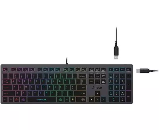 Клавиатура A4 Tech Fstyler FX60H slim Multimedia USB, подсветка неон, серый (FX60H GREY/NEON), фото 2