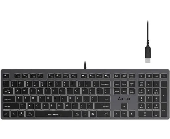 Клавиатура A4 Tech Fstyler FX60H slim Multimedia USB, белая подсветка, серый (FX60H GREY/WHITE), фото 3