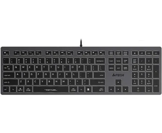 Клавиатура A4 Tech Fstyler FX60H slim Multimedia USB, белая подсветка, серый (FX60H GREY/WHITE)