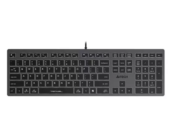 Клавиатура A4 Tech Fstyler FX60 slim Multimedia USB, белая подсветка, серый (FX60 GREY / WHITE)