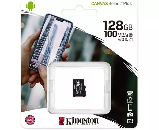 Карта памяти MicroSDXC 128Gb Class 10 UHS-I Canvas Select без адаптера (Kingston) (SDCS2/128GBSP), фото 3
