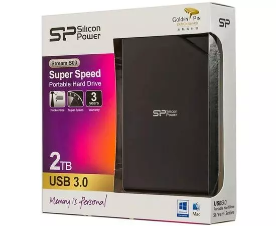 Внешний жесткий диск Silicon Power 2Tb USB3.0 Stream S03 Black (SP020TBPHDS03S3K)