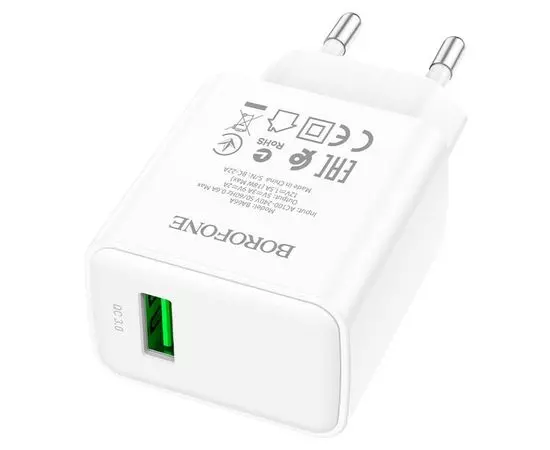 Зарядное устройство Borofone BA66A, USB A, QC3.0 (18W), белый (6974443383966)