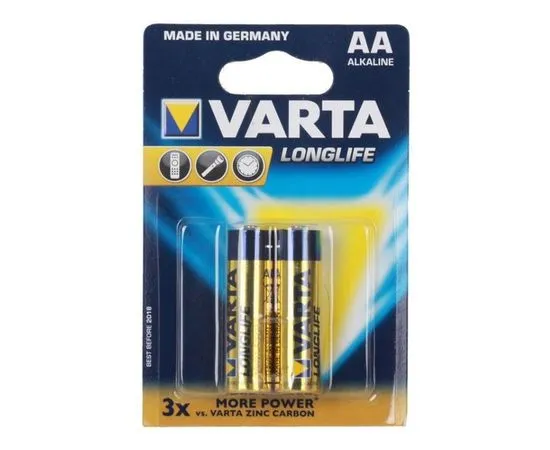 Батарейка (размер AA, LR6) VARTA LR6/4BL LONGLIFE - упаковка 2 шт, цена за 2шт (04106101412)