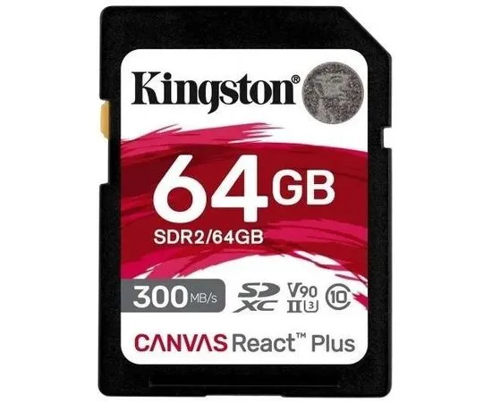 Карта памяти SDXC 64Gb class 10 UHS-II U3 V90 (Kingston Canvas React Plus) (SDR2/64GB)