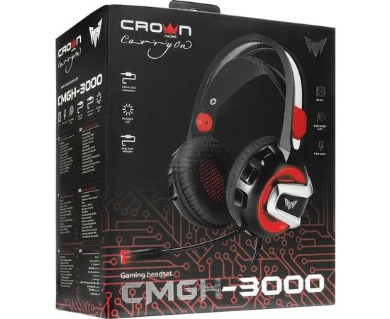 Наушники с микрофоном CROWN CMGH-3000, черный/красный, фото 3