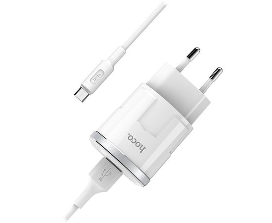 Зарядное устройство HOCO C37A Thunder power, USB A, + кабель microUSB, белый (6957531084853)