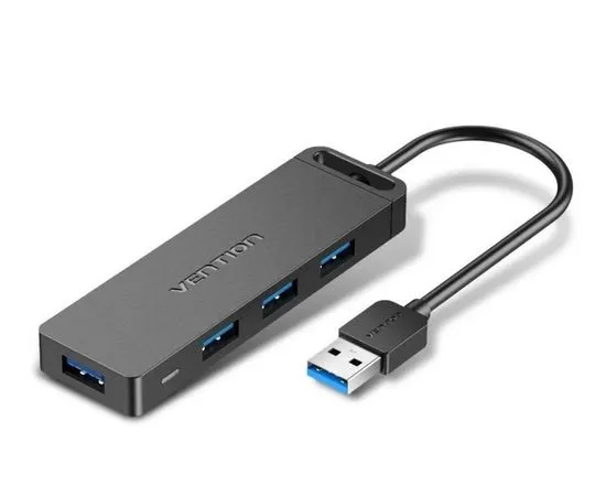 USB-разветвитель (хаб) USB3.0 -> USB3.0, 4 порта, Vention, черный, кабель 1м (CHLBF)