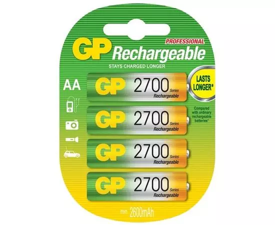 Аккумулятор (размер АА, HR6) GP 2700mAh - упаковка 4 шт, цена за 4 шт (GP 270AAHC-U4)