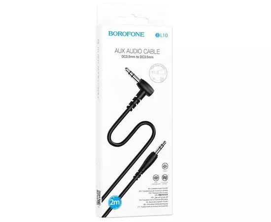 Кабель Audio AUX 3.5мм (m) -> 3.5мм (m) 2м (Borofone, BL10) угловой, черный (6974443382181)