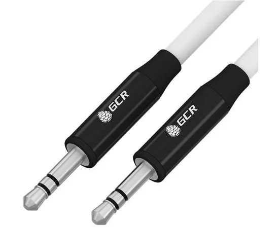 Кабель Audio AUX 3.5мм (m) -> 3.5мм (m) 1.5м, белый/черный, AL корпус (Greenconnect) (GCR-54750)