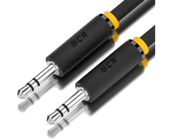 Кабель Audio AUX 3.5мм (m) -> 3.5мм (m) 1.5м, черный, желтая окантовка (Greenconnect) (GCR-53814)