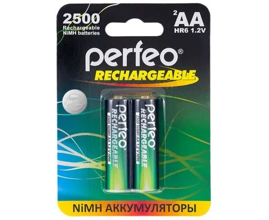 Аккумулятор (размер AA, HR6) Perfeo 2500mAh - упаковка 2 шт, цена за 2шт (PF AA2500/2BL PL)