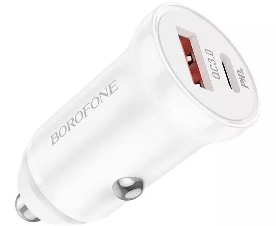 Автомобильное зарядное устройство Borofone BZ18A, USB A+С, QC3.0, PD (20W), белый (6974443384895)
