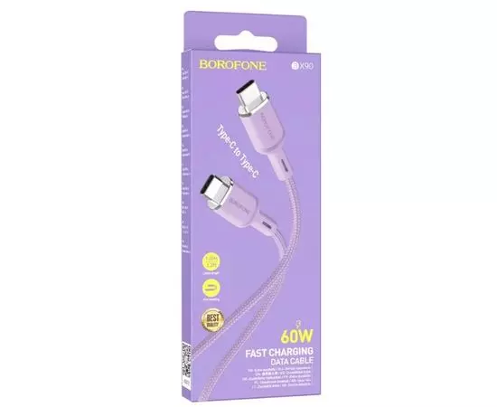 Кабель USB 2.0 Type-C (M), PD, 1m (Borofone) BX90 Cyber 60W, фиолетовый (6974443389685)