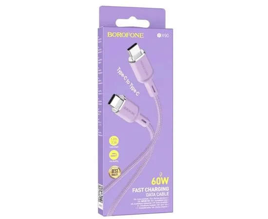 Кабель USB 2.0 Type-C (M), PD, 1m (Borofone) BX90 Cyber 60W, фиолетовый (6974443389685)