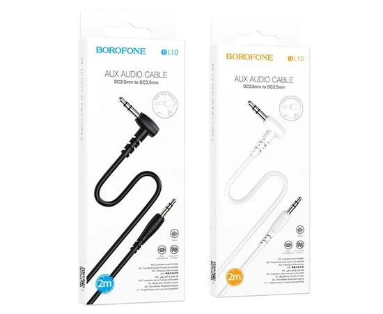Кабель Audio AUX 3.5мм (m) -> 3.5мм (m) 1м (Borofone, BL10) угловой, белый (6974443382174), фото 3