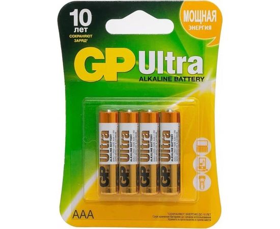 Батарейка (размер AAA, LR03) GP LR03 Ultra - упаковка 4шт, цена за 4шт (GP24AU-2UE4)