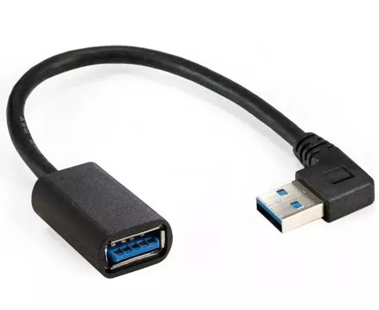 Кабель удлинитель USB3.0 AM угловой левый -> AF, 0.15m (ExeGate EX-CC-USB3-AMAF-0.15L) черный (EX294775RUS)