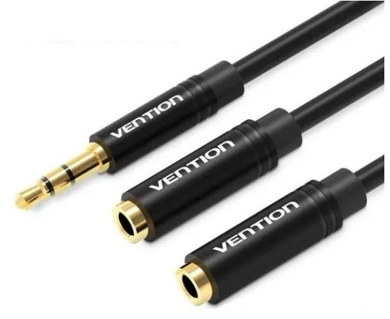 Кабель переходник Audio 3.5мм 3pin (m) -> 2 x 3.5мм (f) 0.3м (Vention) черный (BBWBY)