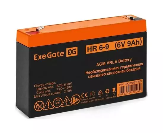 Батарея для ИБП, 6V, 9Ah (Exegate) (EX285851RUS)