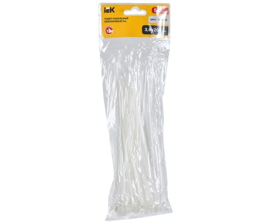 Стяжки пластиковые 3.6x200мм, 50шт, белые (IEK) (UHH20-D036-200-050)