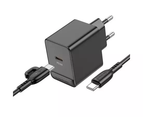 Зарядное устройство Borofone BAS15A Erudite, USB C, PD (30W), + кабель Type-C - C, черный (6941991105029)
