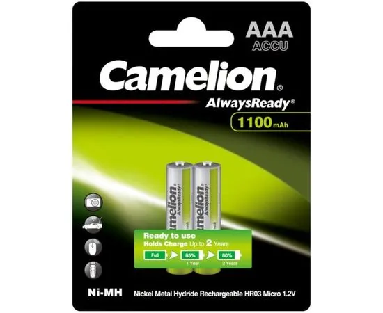 Аккумулятор (размер ААA, HR03) Camelion 1100mAh AlwaysReady - упаковка 2 шт, цена за 2шт (CM AAA1100mAh/2BL AR)