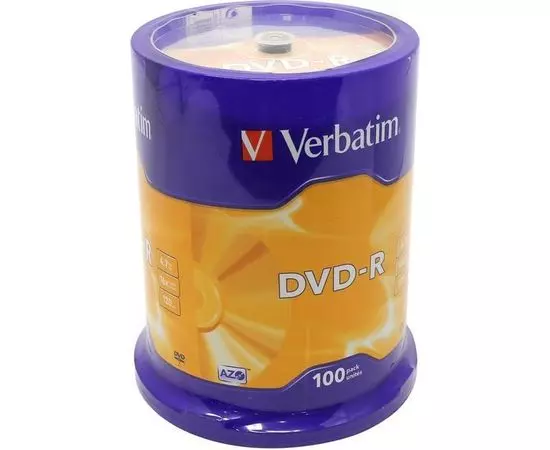 Диск DVD-R 4.7Gb Verbatim 16x Cake 100pcs (цена за один диск) (43549)