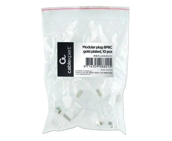 Коннектор RJ-45 (8P8C) UTP кат.5e (Cablexpert) упаковка 10 шт, цена за 10 шт (PLUG3UP6/10)