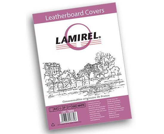 Обложка для переплета A4, 100 шт. с теснением под кожу, белый (Lamirel) (LA-78685)