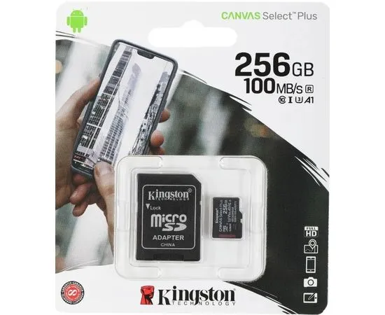 Карта памяти MicroSDXC 256Gb Class 10 UHS-I U1 + адаптер (Kingston Canvas Select Plus) (SDCS2/256GB)