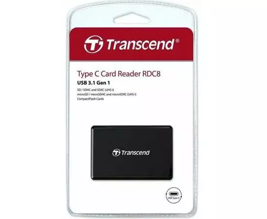 Картридер внешний USB3.1 Type-C Transcend TS-RDC8K2 Black