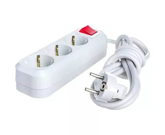 Удлинитель с выключателем 2 м. (3 розетки с заземлением, Makel MGP212) белый, фото 2