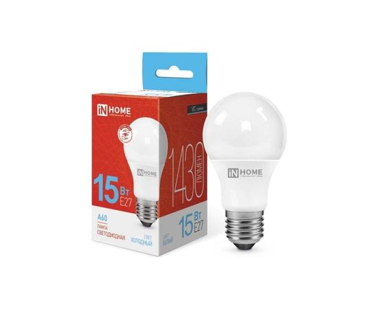 Электролампа LED E27 A60 груша 15Вт 230В 6500К (IN HOME) (4690612020280)