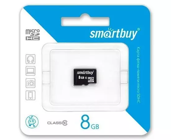 Карта памяти MicroSDHC 8GB Class 10 без адаптера (SmartBuy) (SB8GBSDCL10-00)