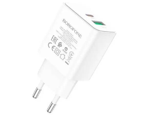 Зарядное устройство Borofone BA67A , USB A+C, PD (20W), QC3.0 (18W) белый (6974443383997)