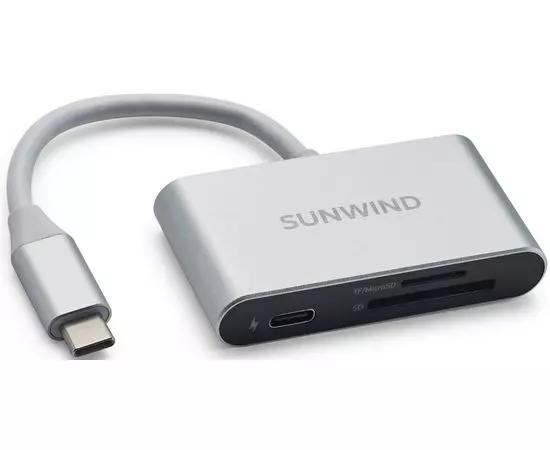 Картридер внешний USB3.0 Type-C SunWind SW-CR051-S, серебристый