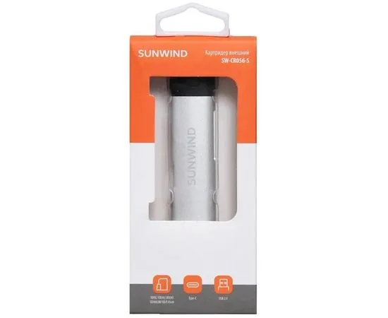 Картридер внешний USB2.0 Type-C SunWind SW-CR056-S, серебристый, фото 3