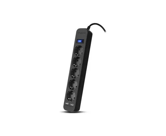 Сетевой фильтр 1.8 м. (SVEN SF-05LU, 5 розеток, с/з, 2 USB A 2.4A) черный (SV-018832)