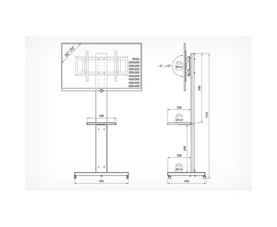 Кронштейн Мобильная стойка 32"-70" (HOLDER, PR-107) черный, фото 3