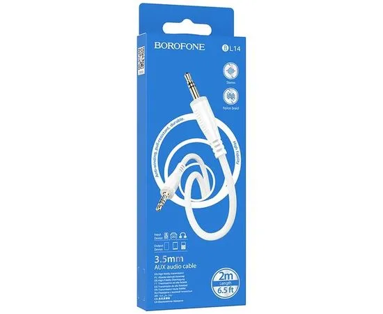 Кабель Audio AUX 3.5мм (m) -> 3.5мм (m) 2м (Borofone, BL14) белый (6974443385960)
