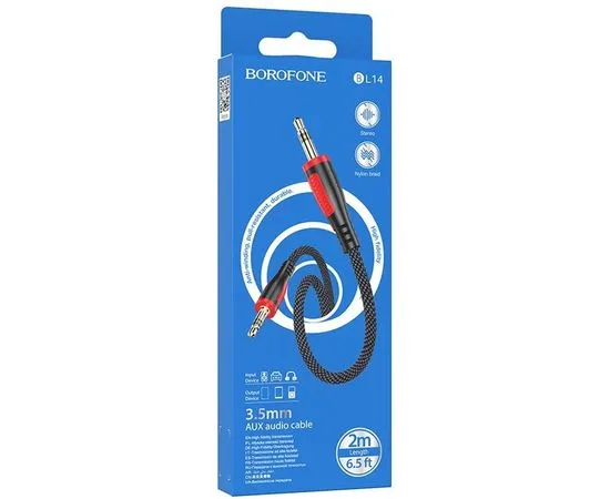 Кабель Audio AUX 3.5мм (m) -> 3.5мм (m) 2м (Borofone, BL14) черный (6974443385953)