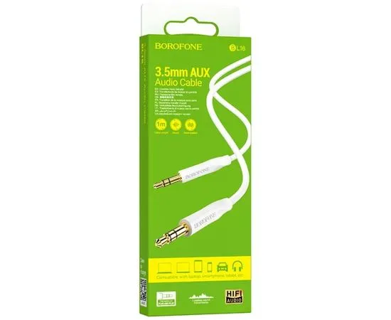 Кабель Audio AUX 3.5мм (m) -> 3.5мм (m) 1м (Borofone, BL16) белый (6974443389173), фото 2